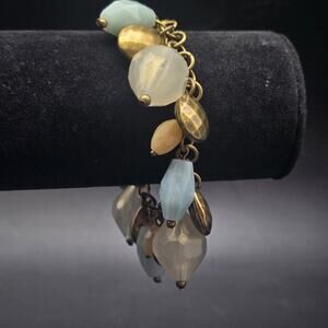 Premier Designs Boca Beaded Charm Bracelet Blue Cream Antiqued Gold Tone
